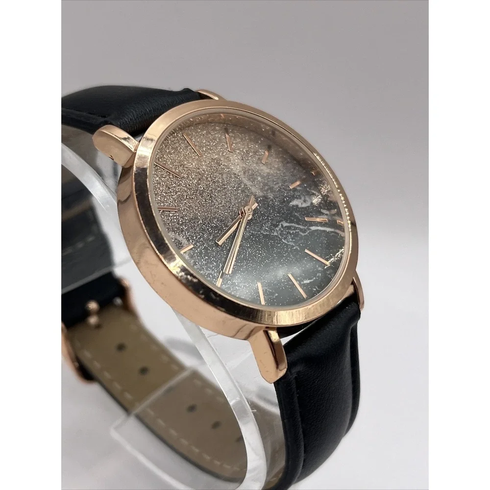 INC Women's Quartz‎ Watch Rose Gold Case Glitter Marble Dial- New Battery